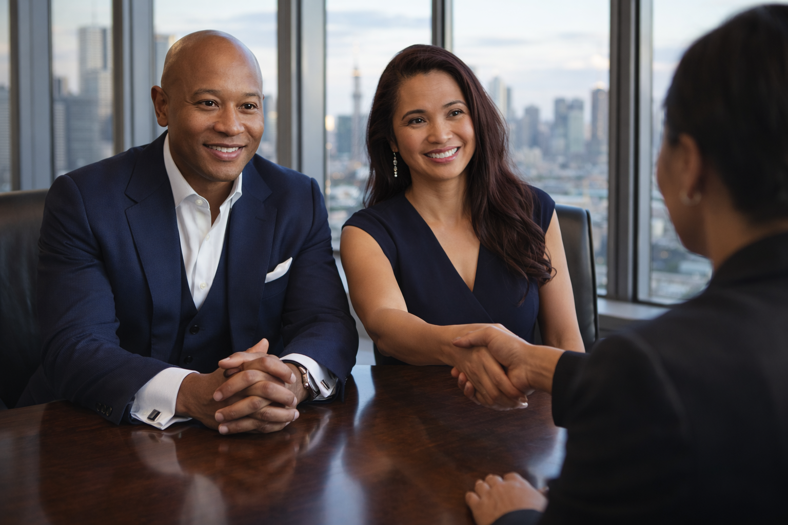 Business partners engaging in handshake